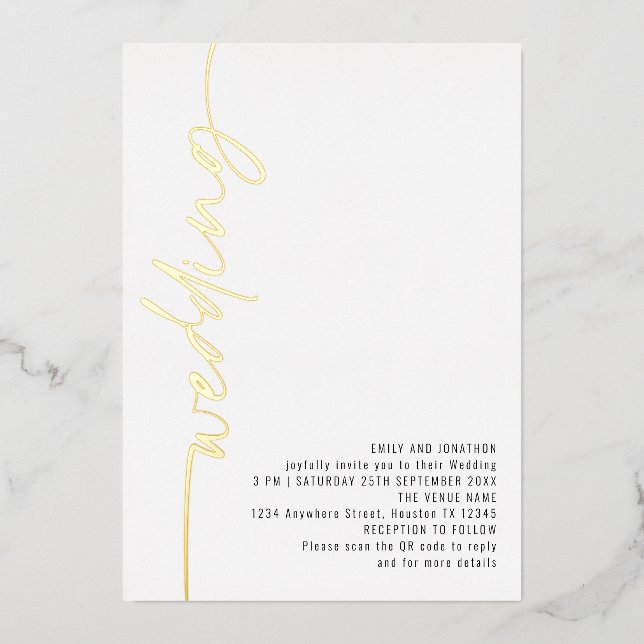 Modern Calligraphy QR Code Wedding Real  Foil Invi (Front)