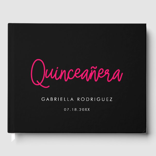 Modern calligraphy Quinceañera 15th birthday Guest Book (Front)