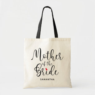 Modern Calligraphy Red Heart Mother of the Bride Tote Bag