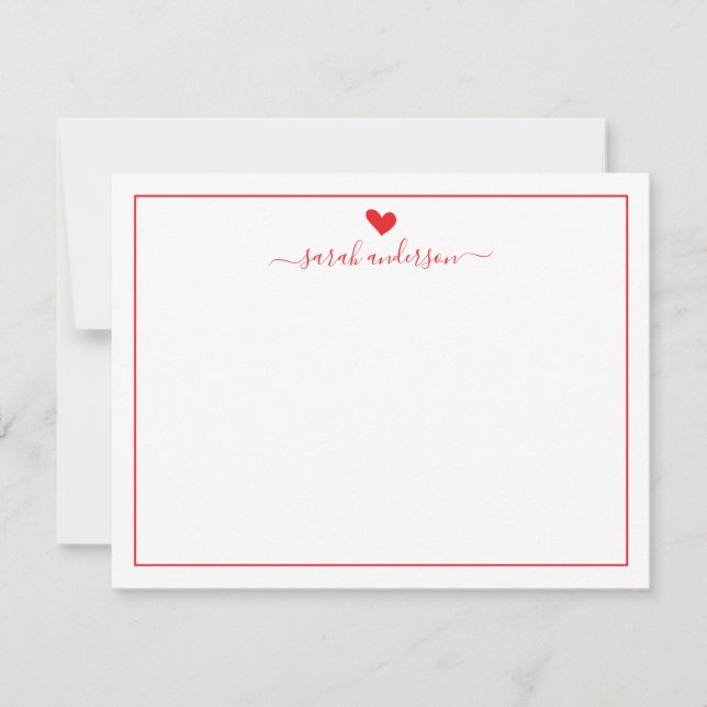 Modern Calligraphy Red Heart Personalized Card (Front)