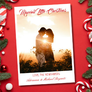 Modern Calligraphy Red Married Little Christmas Holiday Card
