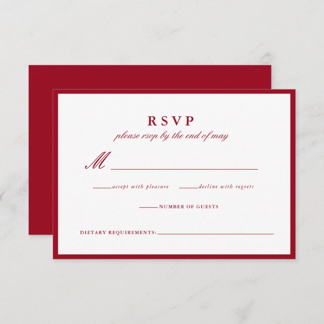 Modern Calligraphy Red Wedding Response Card (Front/Back)