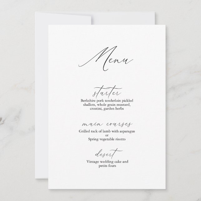 Modern Calligraphy Romantic Wedding Menu Invitation (Front)