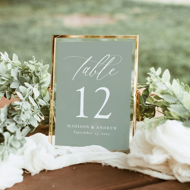 Modern Calligraphy Sage Green Wedding Table Number (Creator Uploaded)