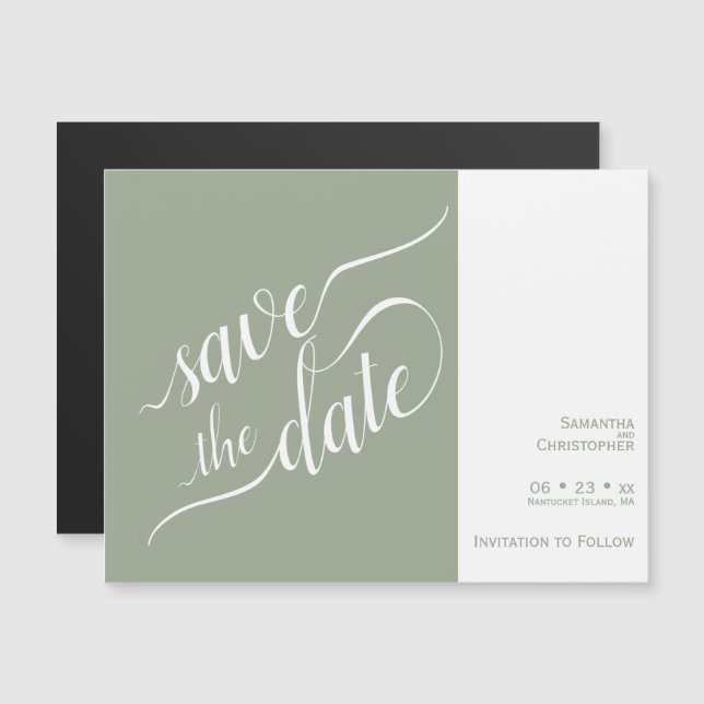 Modern Calligraphy Sage Wedding Save the Date Magnetic Invitation (Front/Back)