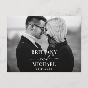 Modern Calligraphy Save The Date Black and White Postcard