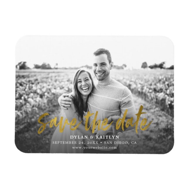 Modern Calligraphy Save the Date Wedding Photo Magnet (Horizontal)