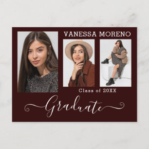 Modern Calligraphy Script 3 Photo Brgdy Graduation Postcard
