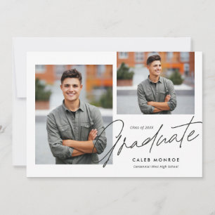 Modern Calligraphy Script 3 Photo Graduation Announcement