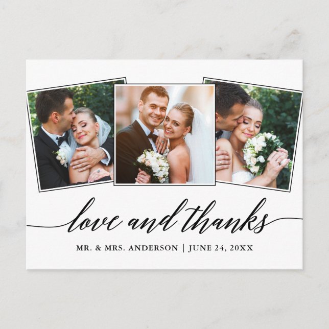 Modern Calligraphy Script 3 Photo Love and Thanks Postcard (Front)