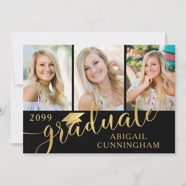 Modern Calligraphy Script 4 Photo Graduation Announcement (Front)
