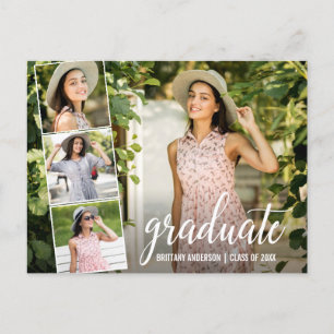 Modern Calligraphy Script 4 Photo Graduation Postcard