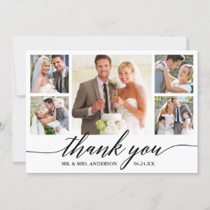 Modern Calligraphy Script 5 Photo Wedding Thank You Card