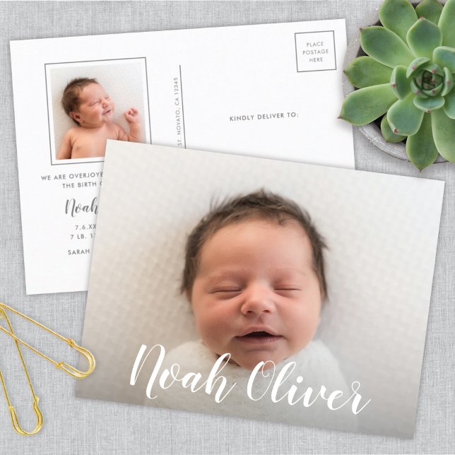 Modern Calligraphy Script Baby Name Birth Announcement Postcard (Creator Uploaded)