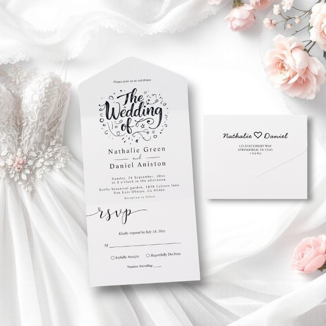 Modern Calligraphy Script Black and White Wedding All In One Invitation (Creator Uploaded)