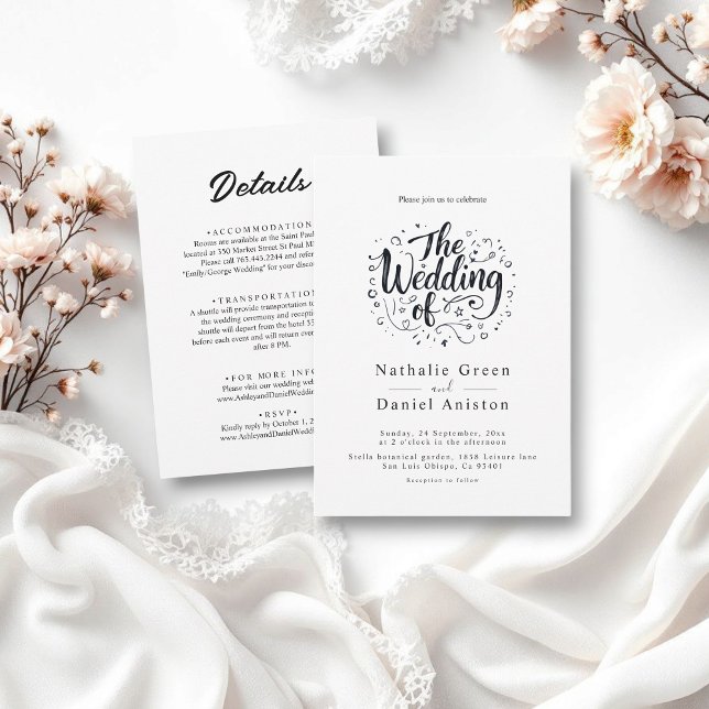 Modern Calligraphy Script Black and White Wedding Invitation (Creator Uploaded)
