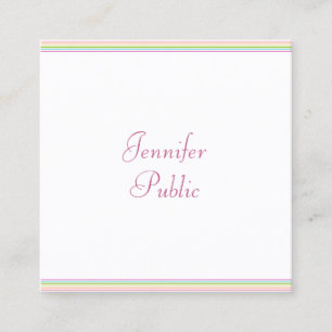 Modern Calligraphy Script Colorful Striped Trendy Square Business Card