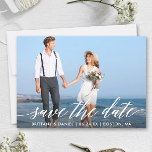 Modern Calligraphy Script Couple Photo Save The Date