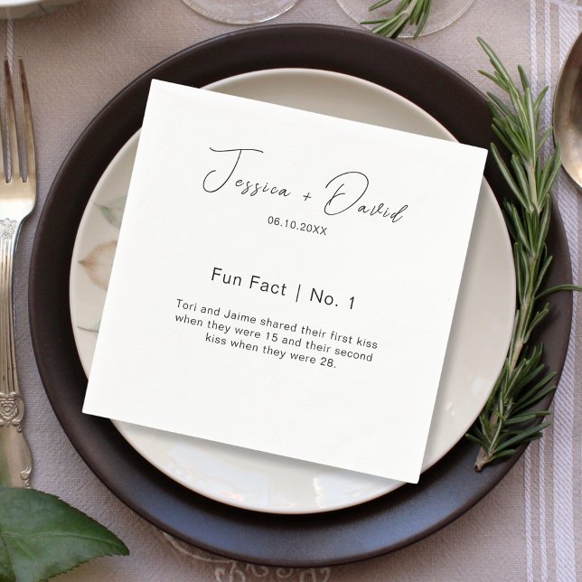 Modern Calligraphy Script Fun Facts Wedding  Napkin (Creator Uploaded)