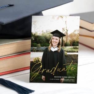 Modern Calligraphy Script Gold   Graduation Photo Announcement