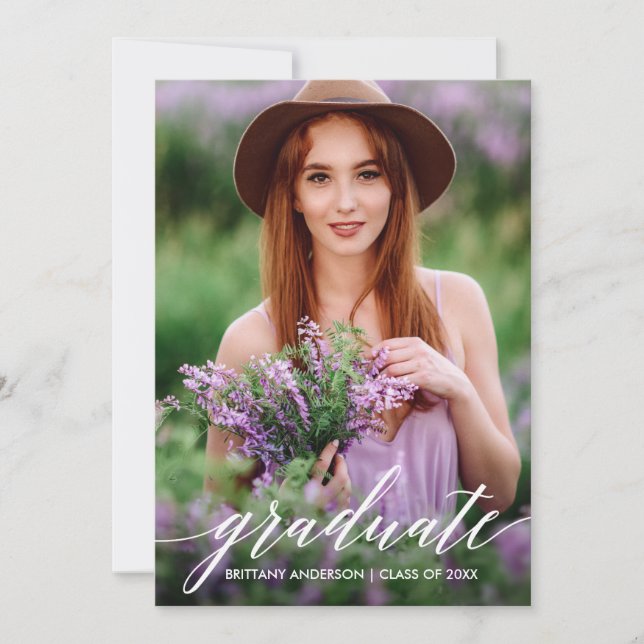 Modern Calligraphy Script Graduate Photo Announcement (Front)