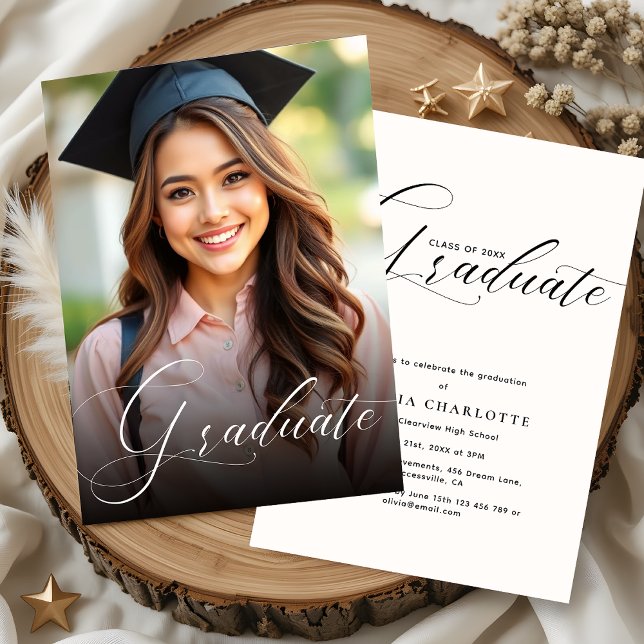 Modern Calligraphy Script Graduation Party Photo Invitation (Creator Uploaded)