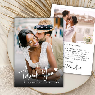 Modern Calligraphy Script Heart 2 Photo Wedding  Thank You Card