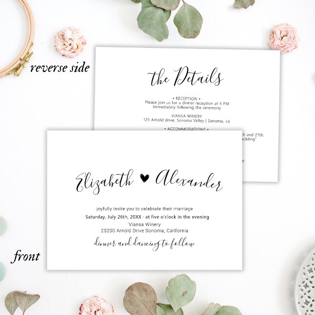 Modern Calligraphy Script Heart All in One Wedding Invitation (Creator Uploaded)