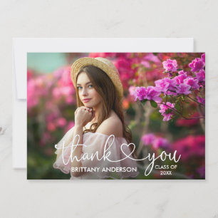 Modern Calligraphy Script Heart Photo Graduation Thank You Card