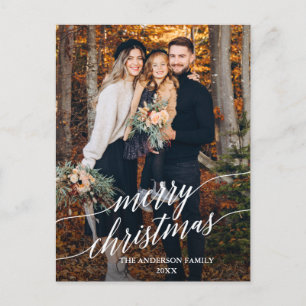 Modern Calligraphy Script Merry Christmas Photo Postcard