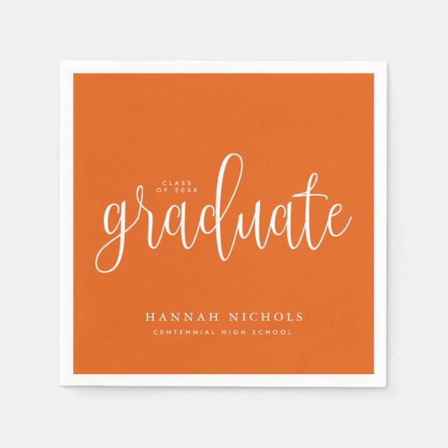 Modern Calligraphy Script Orange Graduation Napkin (Front)