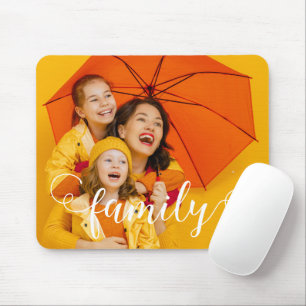 Modern Calligraphy Script Overlay Family Photo Mouse Mat