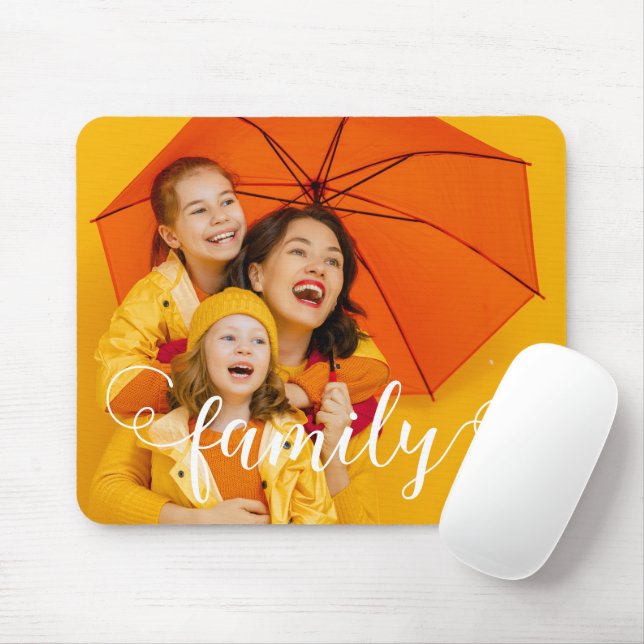 Modern Calligraphy Script Overlay Family Photo Mouse Mat (With Mouse)