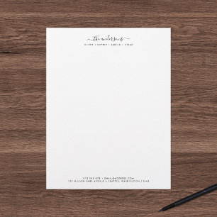 Modern Calligraphy Script Personalised Family Name Custom Letterhead