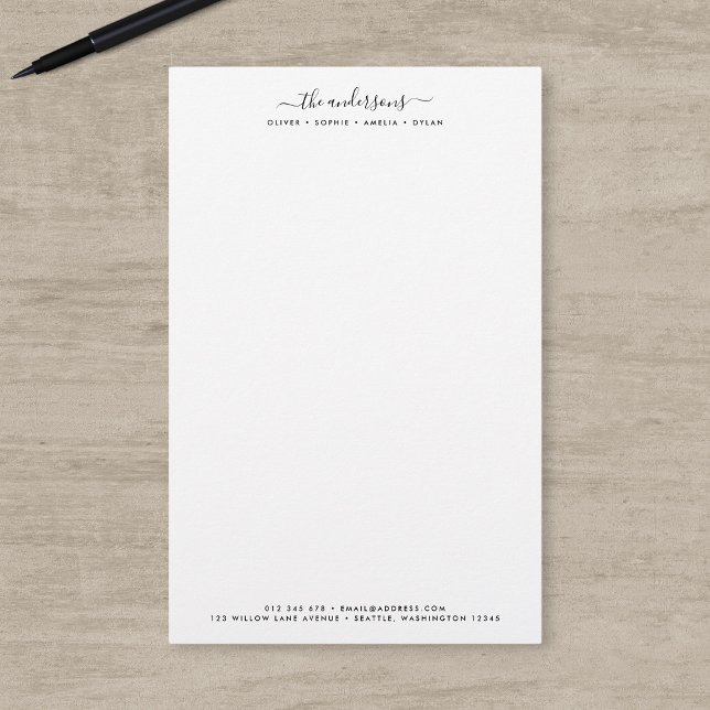 Modern Calligraphy Script Personalised Family Name Stationery (Creator Uploaded)