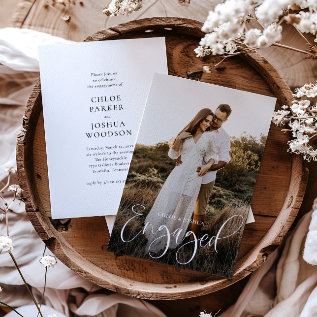 Modern Calligraphy Script Photo Engagement Party Invitation (Creator Uploaded)