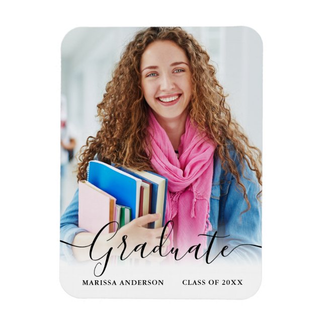 Modern Calligraphy Script Photo Grad Announcement Magnet (Vertical)