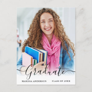Modern Calligraphy Script Photo Grad Announcement Postcard