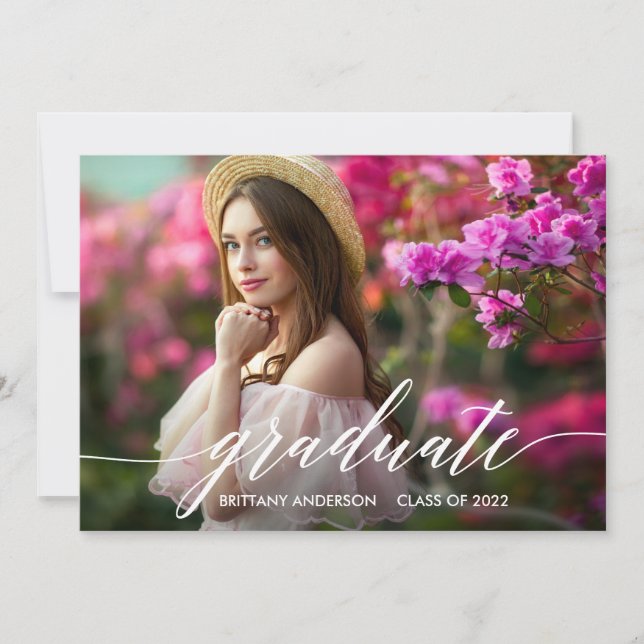 Modern Calligraphy Script Photo Graduation Announcement (Front)