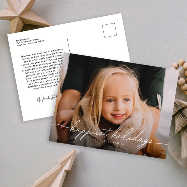 Modern Calligraphy Script Photo Happy Holiday Postcard (Creator Uploaded)