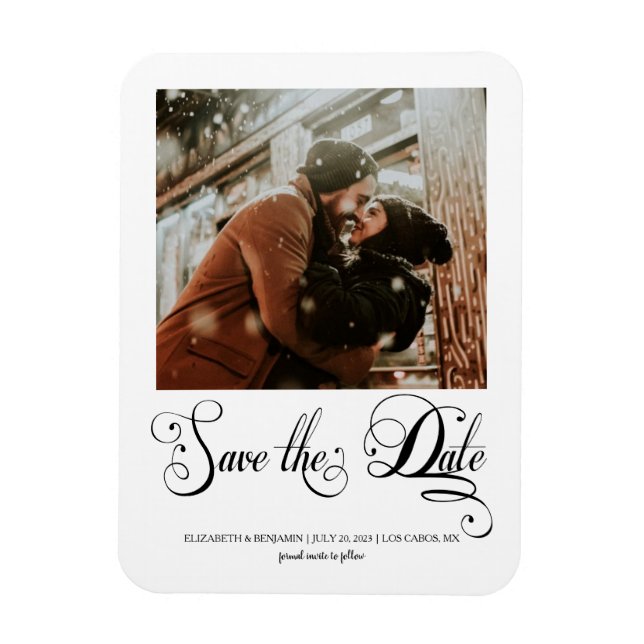 Modern Calligraphy Script Photo Save The Date Magnet (Vertical)
