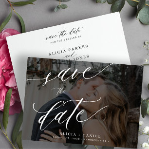 Modern calligraphy script photo wedding  save the date