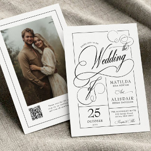 Modern Calligraphy Script QR Code Photo Wedding Invitation