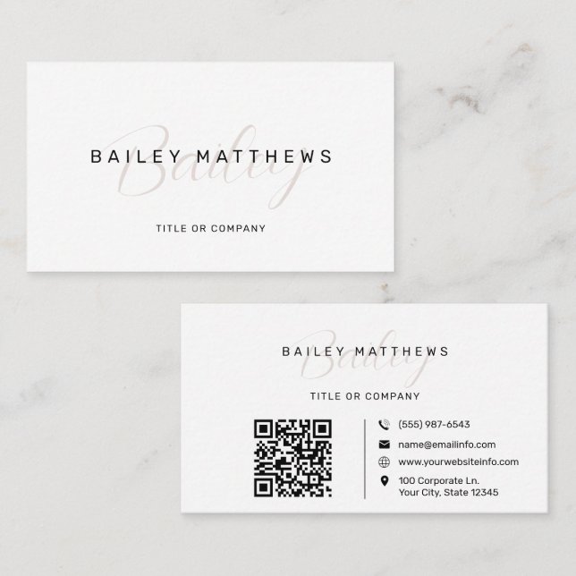 Modern Calligraphy Script QR Code Professional Business Card (Front/Back)