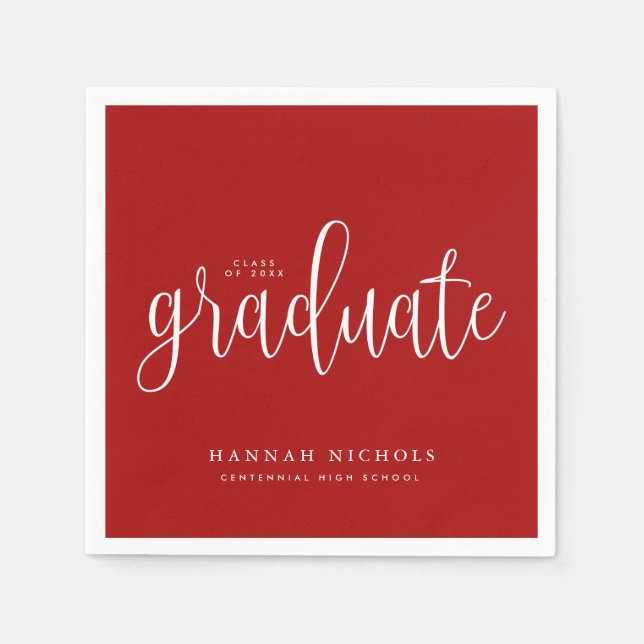Modern Calligraphy Script Red Graduation Napkin (Front)