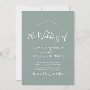 Modern Calligraphy Script Sage Green Photo Wedding Invitation