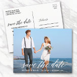 Modern Calligraphy Script Save The Date Photo Postcard<br><div class="desc">Modern Calligraphy Script Save The Date Engagement Announcement Couple Photo Postcard</div>