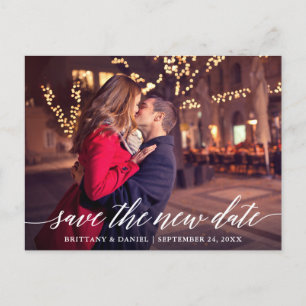Modern Calligraphy Script Save The New Date Photo Postcard