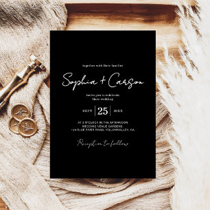 Modern Calligraphy Script Sleek Black Wedding Invitation
