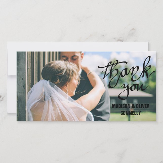 Modern Calligraphy Script Thank You Wedding Card (Front)